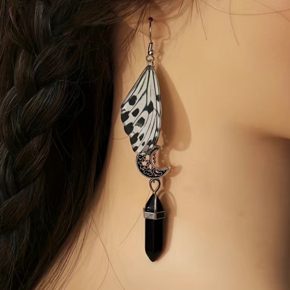 Crystal Moon Wings Drop Earrings